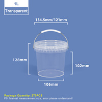 Cubo de Plástico PP de Grado Alimenticio de 500ML/1 Litro con Asa Metálica, Hermético, OEM y ODM, Mini Cubos de Plástico con Tapa a Prueba de Manipulación