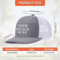 Gorra trucker de poliéster gris de 6 paneles, unisex, casual, con malla frontal, personalizable con texto/foto/logotipo, gorra de cuatro paneles de malla.