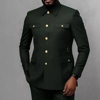 Costume Homme Vert Foncé 2 Pièces Col Montant Blazer Tissu de Costume Tissu Safari Veste Formelle pour Fête Mariage Marié
