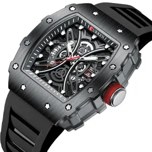 2023 Curren 8438 Nieuwe Vierkante Lichtgevende Horloges Voor Mannen Sport Casual Siliconen Armband Half Holle Auto Datum Wijzerplaat Polshorloges Cadeau