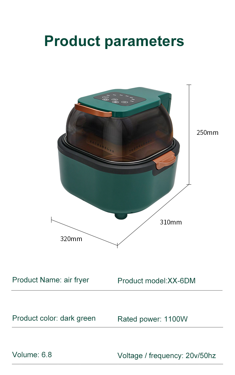Air Fryer Household 6.7L Large Capacity Visual Window Oil Smoke Free Fried Chicken Legs And Chips Air Oven Factory OEM