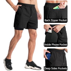 Pantalones cortos para correr 2 en 1 para hombre FOXA, de secado rápido, de 5 pulgadas, con bolsillos para entrenamiento en el gimnasio - Product Image 4