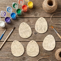 Neue Oster-Holz-Ei-Teile Dekorative Basteleien Kinder-DIY Handbemalte Dekorationen Feiertagsanhänger Hängende Ornamente Individuell Anpassbar