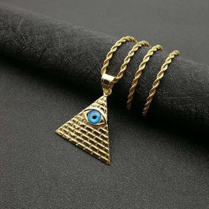 Collar con Colgante de Pirámide Estilo Hip Hop, Chapado en Oro, Acero Inoxidable, Diseño de Ojo con Engaste de Bisel, Amuleto para Hombres y Mujeres, Joyería de Regalo - Product Image 4