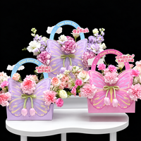 Lot de 5 sacs fourre-tout personnalisés pour la Saint-Valentin, boîtes d'emballage pour fleurs, paniers papillon pour la Fête des Mères, boîtes cadeaux pour bouquets de fleurs et gâteaux