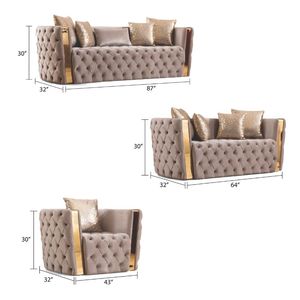 Luxury Square Taupe Velvet Living Room Furniture Set Button Tufted <b>Sofa</b> Loveseat Chair for Modern Villa - Product Image 6