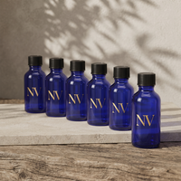 Bouteille en verre bleu cobalt vide personnalisée en usine, type Boston Round, 5ml-100ml, pour huiles essentielles, vente en gros