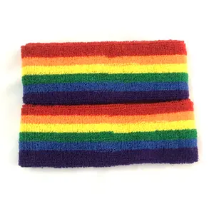 Cheap Wholesale Stock Terry Cotton Rainbow Gay Pride Headbands / Sport Sweatbands