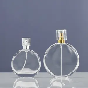 Perfume Packaging Oval Flat Recyclable 100ml Glass Bottles With Pump Sprayer Cap