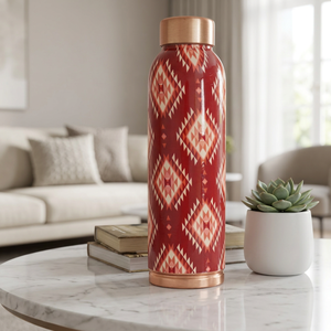Red Bohemian Pattern <b>Metal</b> <b>Water</b> <b>Bottle</b> With Copper Lid Portable Travel Use - Product Image 1