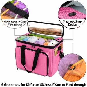 Yarn <b>Knitting</b> <b>Storage</b> Tote-Large Capacity Crochet Organizer Portable Travel Bag with Shoulder Strap Crochet Hooks Case - Product Image 2