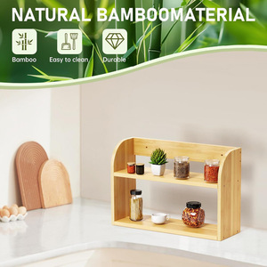 ชั้นวางเครื่องเทศไม้ไผ่แบบติดผนังสองชั้นสำหรับใช้ในครัว - Product Image 2