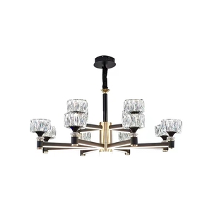 Lámpara de techo nórdica Comedor Hotel Iluminación de 6 brazos Araña negra con cristal - Product Image 6