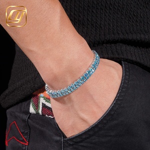 <b>Iced</b> <b>Out</b> S925 Silver Aquamarine Blue Moissanite Tennis <b>Chain</b> For Men Dainty Full Blue Moissanite Choker Necklace Hip Hop Jewelry - Product Image 3