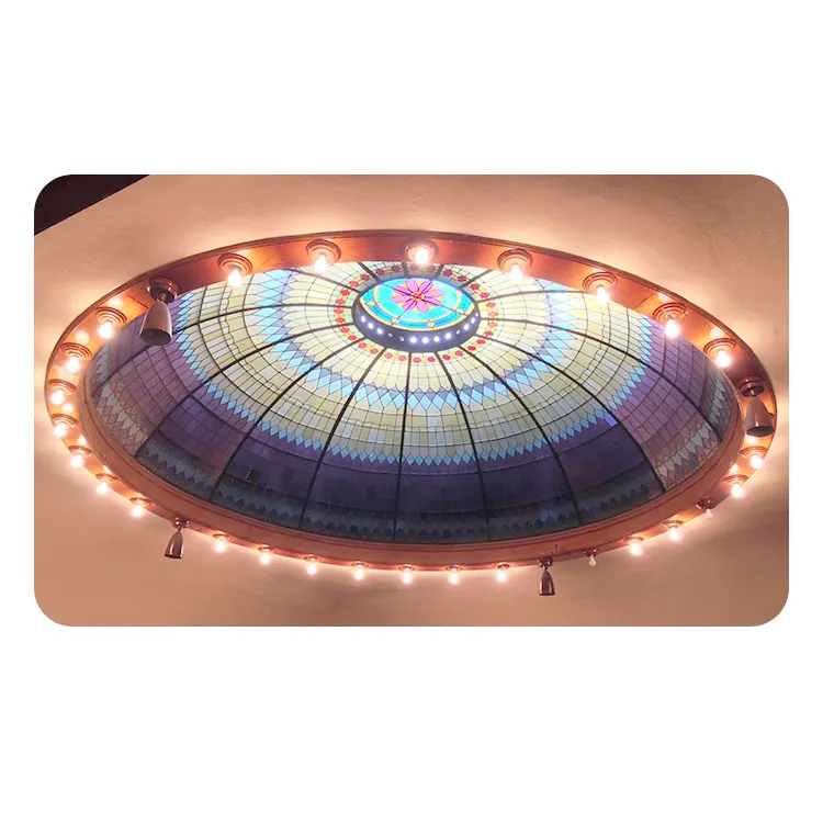 Cobertura de teto em vidro pastel, painéis feitos à mão Tiffany, cúpula de teto em vidro para o museu da biblioteca Petaluma