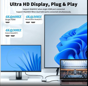 อะแดปเตอร์ USB-C เป็น Dual HDMI 4K60Hz/30Hz Type C เป็น 2HDMI 2.0 ตัวแยกสัญญาณสำหรับจอภาพคู่ ขยายจอแสดงผล Dell XPS 15/17 <span class=keywords><strong>HP</strong></span> MST - Product Image 3