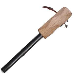 Wooden Handle Ferrocerium Rod <b>Fire</b> Starter Outdoor Survival <b>Tool</b> Metal Stick With Leather Strap - Product Image 1