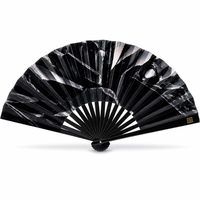 Éventail en bambou à texture de verre obsidienne noire polie avec art réfléchissant éclatant pour accessoires de mode modernes