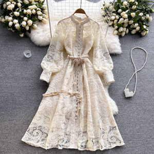 Abiti all'Ingrosso per <span class=keywords><strong>Donne</strong></span>, Elegante Vestito in Pizzo Modellante a Maniche Lunghe, Stile Retrò Francese - Product Image 1