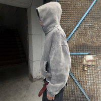 Sudadera con capucha personalizada para hombre, de peso pesado, oversize, con lavado ácido, efecto descolorido por el sol, estilo casual, corte holgado y recto, con doble cremallera, estilo urbano, lisa.