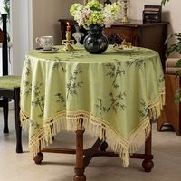 Nappe de style chinois culture traditionnelle ménage nappe lavable bambou jacquard table ronde nappe à franges