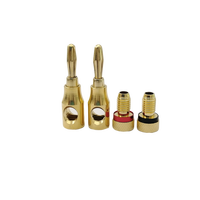 Lot de 4 connecteurs de haut-parleur à vis latérale en cuivre pur plaqué or 24 carats, type banane 4 mm, rouge et noir, pour câble audio Hi-Fi
