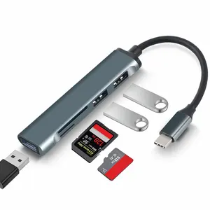 Usb3.0 Tf Sd铝5端口Usb 3.0读卡器集线器Usb C型分离器5合1 Usb集线器