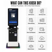 Kiosque d'auto-enregistrement sans personnel pour hall d'hôtel, écran tactile, lecteur de passeport, distributeur de cartes-clés, prêt pour l'intégration PMS, personnalisable