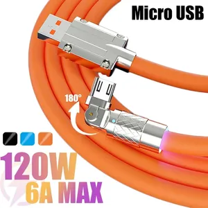 Aleación de zinc irrompible 120W 6A Cable de datos de carga rápida Cable Micro <span class=keywords><strong>USB</strong></span> Cable 180 Cables de teléfono Android giratorios para Samsung - Product Image 1