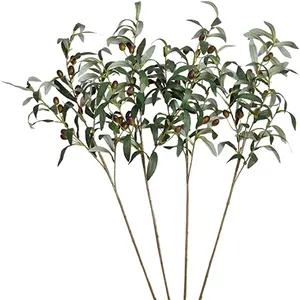 Branches d'olive artificielles avec jeu de Fruits, plante avec tige verte pour décoration de mariage à la maison