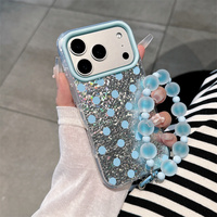 Coque de téléphone INS texturée effet cendres avec points brillants et dragonne perlée pour iPhone 18 Pro Max 17 16 15 Plus – Tendance Mobile