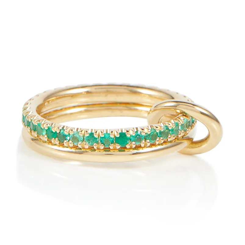 Gemnel women 925 sterling silver 18k gold vermeil emerald stack mix combination band rings set