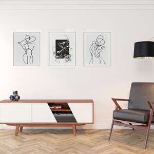 Dipinti astratti moderni di alta qualità linea minimalista in bianco e nero donna immagine astratta a olio Wall Art - Product Image 3