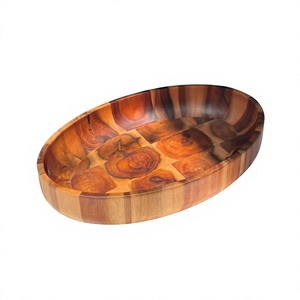 Assiettes en bois naturel de qualité supérieure, motif unique, forme ovale, lavage à la main uniquement, fabriquées par un fabricant certifié pour la sécurité alimentaire au Vietnam. - Product Image 1