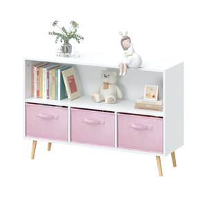 Organiseur de rangement pour enfants en bois <span class=keywords><strong>à</strong></span> 3 tiroirs avec bacs en tissu pliables, <span class=keywords><strong>bibliothèque</strong></span> et <span class=keywords><strong>coffre</strong></span> <span class=keywords><strong>à</strong></span> jouets pour salle de jeux - Product Image 1