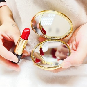 Miroir de poche pliable en alliage trèfle à quatre feuilles doré, miroir de maquillage double face, mini miroir de poche brillant plaqué or - Product Image 2