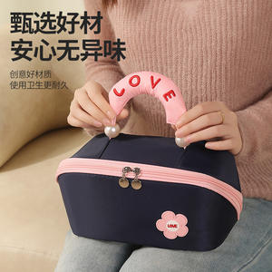 Trousse de maquillage portable Beilian avec fermeture éclair et poignée pour le rangement des soins de la peau et des rouges à lèvres, marron avec orange clair - Product Image 1