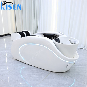 Station de lavage du cuir chevelu en fibre de verre de qualité supérieure avec compartiment de massage, couvercle vapeur transparent et revêtement en PU souple pour chaise commerciale - Product Image 6