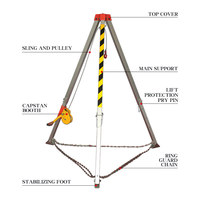 Trépied de sauvetage télescopique en alliage d'aluminium avec treuil de 1200/1800 lb Manivelle de levage pour un espace limité Structure de support triangulaire