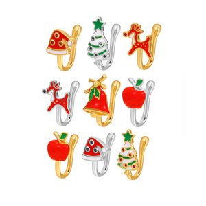 Giáng sinh yếu tố cây chuông hat loạt U hình dạng giả mũi Cuff Clip mũi xuyên cho người phụ nữ cô gái - Product Image 1
