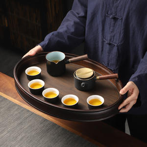 Plateau à thé ovale pour le stockage de l'eau, pour usage domestique, couleur bois de noyer, plateau à thé luxueux et haut de gamme pour le stockage de l'eau - Product Image 1