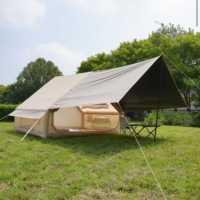 Tente de camping familiale gonflable imperméable à double couche en tissu Oxford 300D avec pompe à air et auvent pour 4 à 6 personnes