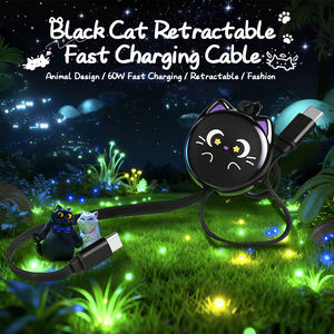 Cable de Carga Rápida Retráctil Black Cat de 60W, Cable de Datos USB-C a C Multifuncional Universal de 60W para Teléfono y Portátil - Product Image 2