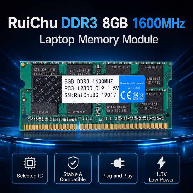 RuiChu DDR3 8GB 1600MHz Laptop RAM Memory Module PC3-12800 204PIN SODIMM for Notebook Computer Upgrade Full Compatibility RAM