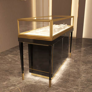 ตู้โชว์เครื่องประดับสีดำแบบกำหนดเอง ตู้กระจกตั้งพื้นพร้อมไฟ LED หรูหราสำหรับร้านค้า - Product Image 2