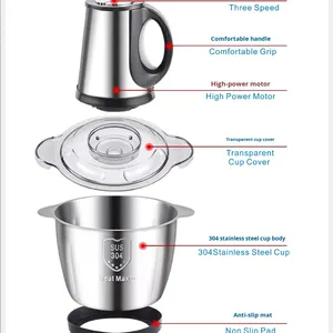 Picadora de Carne Eléctrica de Acero Inoxidable de 110V para la UE, EE. UU. y Reino Unido, Exportación a Oriente Medio y el Sudeste Asiático, 220V, Procesador de Alimentos con Engranaje Ajustable de 1L-3L - Product Image 4