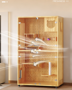 Home Indoor Modern Solid Wood &amp; Glass Punchboard Cat Villa Spacious <strong>DIY</strong> Luxury Cat Cabinet High-Capacity Divided House &amp; <strong>Cage</strong> - Product Image 3