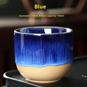 Tasse à <span class=keywords><strong>café</strong></span> en céramique créative rétro texturée 150 ml, couleur glaçure légère, pour cappuccino, personnalisation du logo pour cadeau - Product Image 4