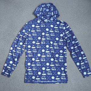 Sweat-shirt à capuche pour homme, imprimé chariot de golf bleu, décontracté, été, tricoté, coupe classique, respirant, polyester - Product Image 1