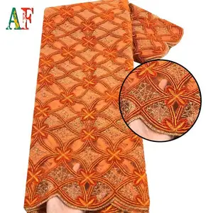 AF Beautiful Design African Net Lace 5yards Nigerian Velvet Embroidery French Lace Fabric for Dress Sewing